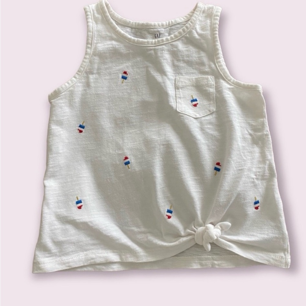 NWT Old Navy Girls White Tank Top with Patriotic Popsicle Embroidered Accents